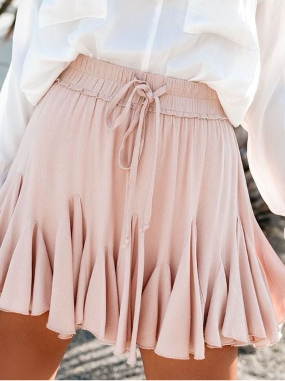 ◾️NEW! ENTRO Drawstring Ruffle Hem Mini Skort - Picture 2 of 4